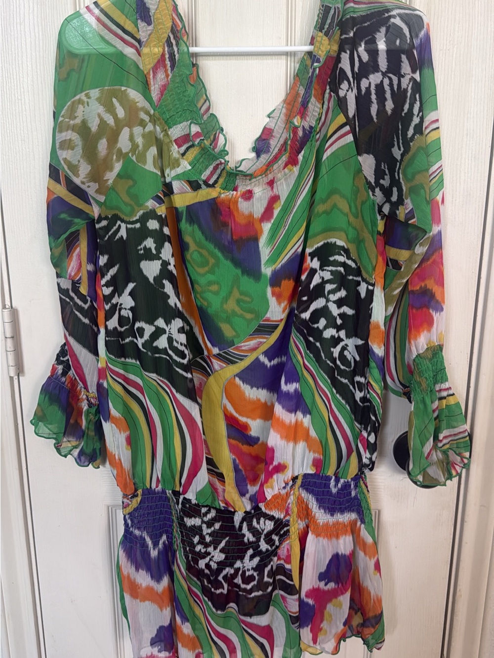 Y2K xl 2x Vibrant Multicolor Women’s Blouse - Green Pattern